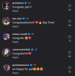 Screenshot of the comments on Hall's post 