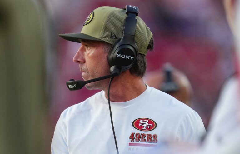 San Francisco 49ers head coach Kyle Shanahan looks on during the fourth quarter against the Los Angeles Rams at Levi's Stadium.