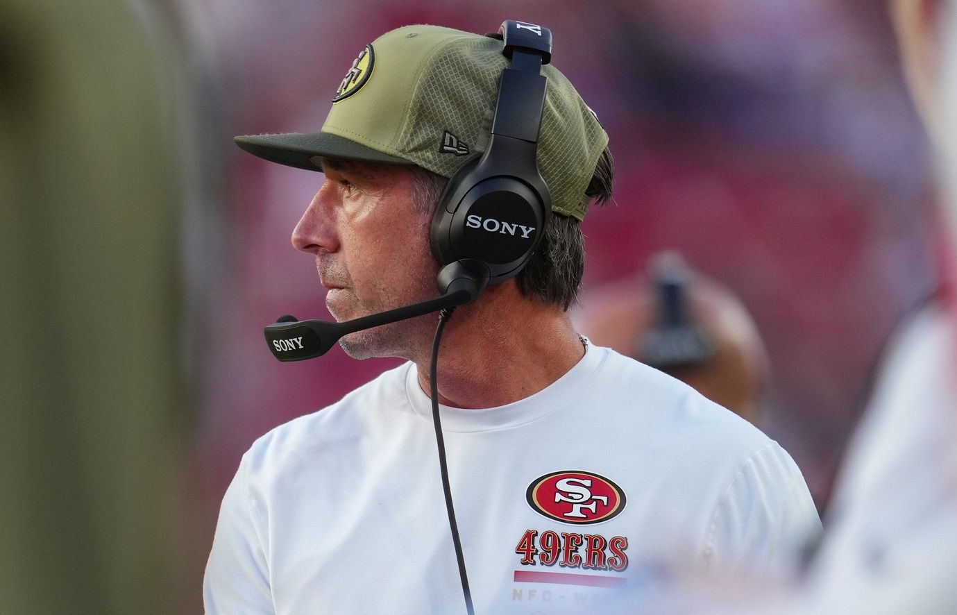 San Francisco 49ers head coach Kyle Shanahan looks on during the fourth quarter against the Los Angeles Rams at Levi's Stadium.