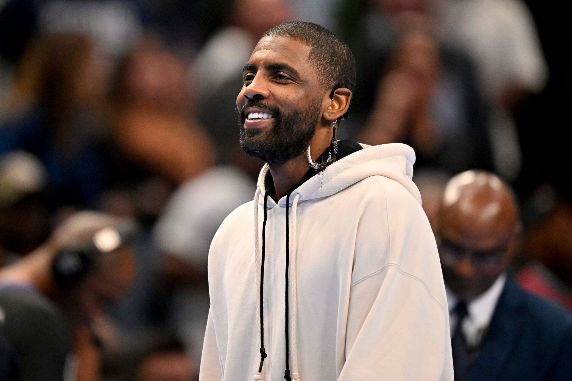 Dallas Mavericks guard Kyrie Irving looks on during the second half against the LA Clippers in an NBA Cup game at the American Airlines Center.
