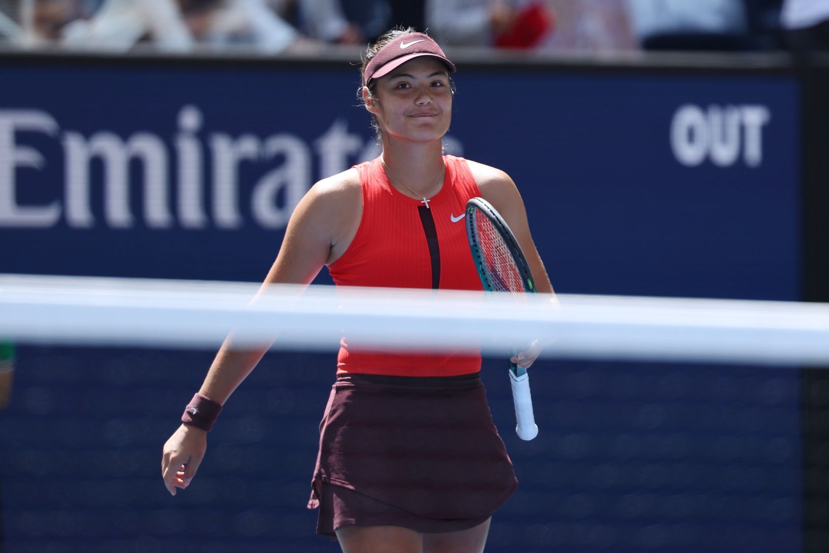 Emma Raducanu (GBR) Ena Shibahara (not pictured) on day one of the 2025 U.S. Open tennis tournament at the USTA Billie Jean King National Tennis Center.