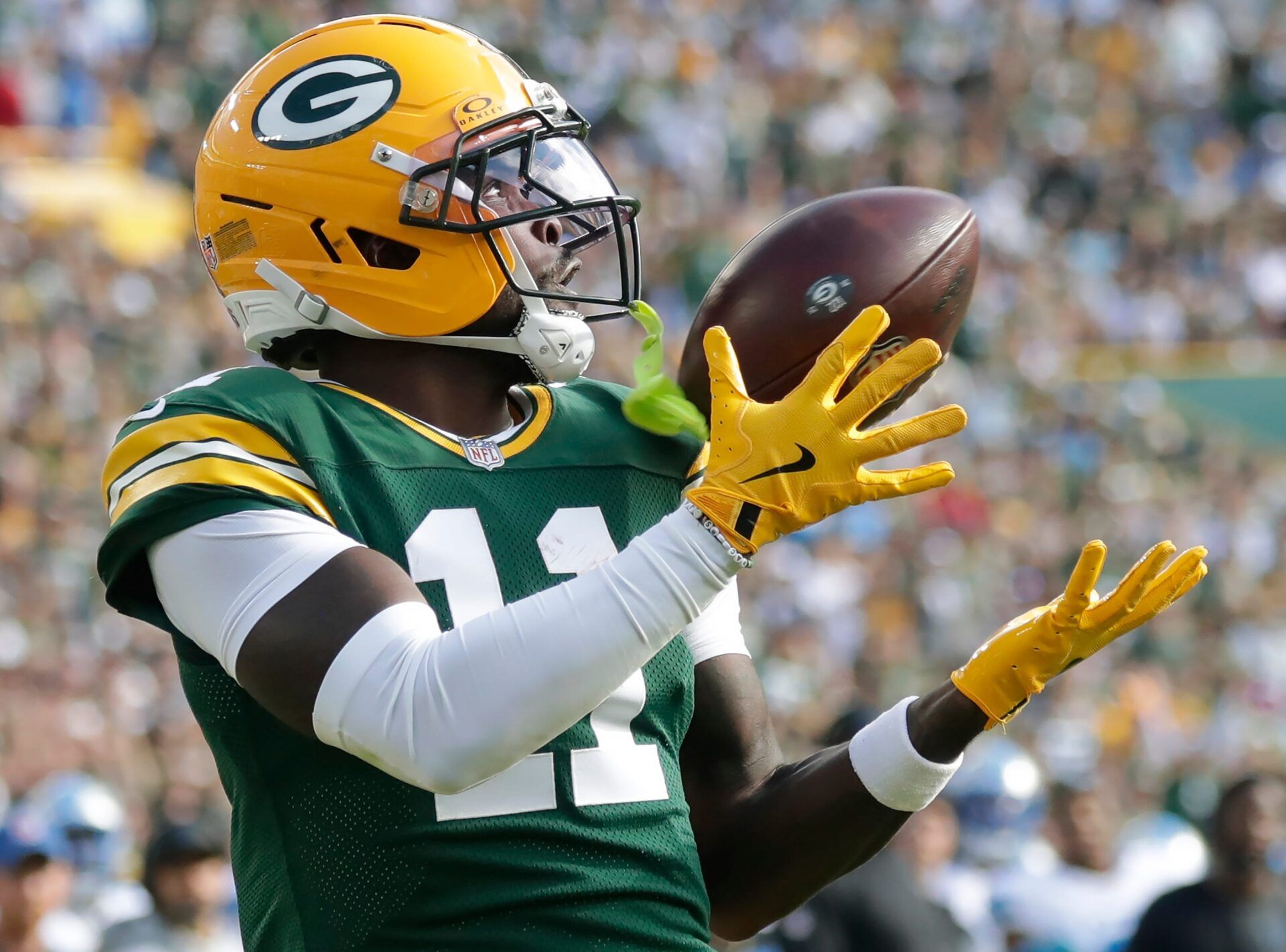Green Bay Packers wide receiver Jayden Reed (11) catches a second quarter touchdown pass against the Detroit Lions on Sunday, September 7, 2025, at Lambeau Field in Green Bay, Wis. 
Wm. Glasheen USA TODAY NETWORK-Wisconsin