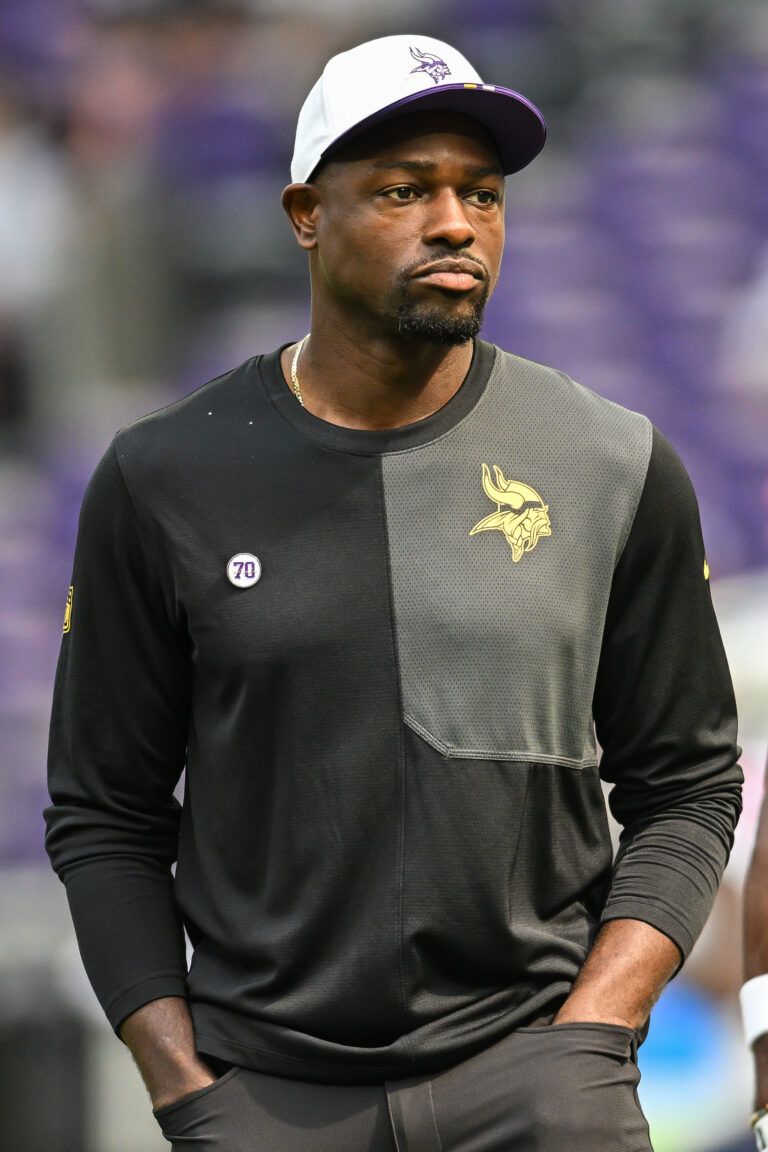 Minnesota Vikings special teams coordinator Matt Daniels looks on before the game against the New England Patriots at U.S. Bank Stadium.