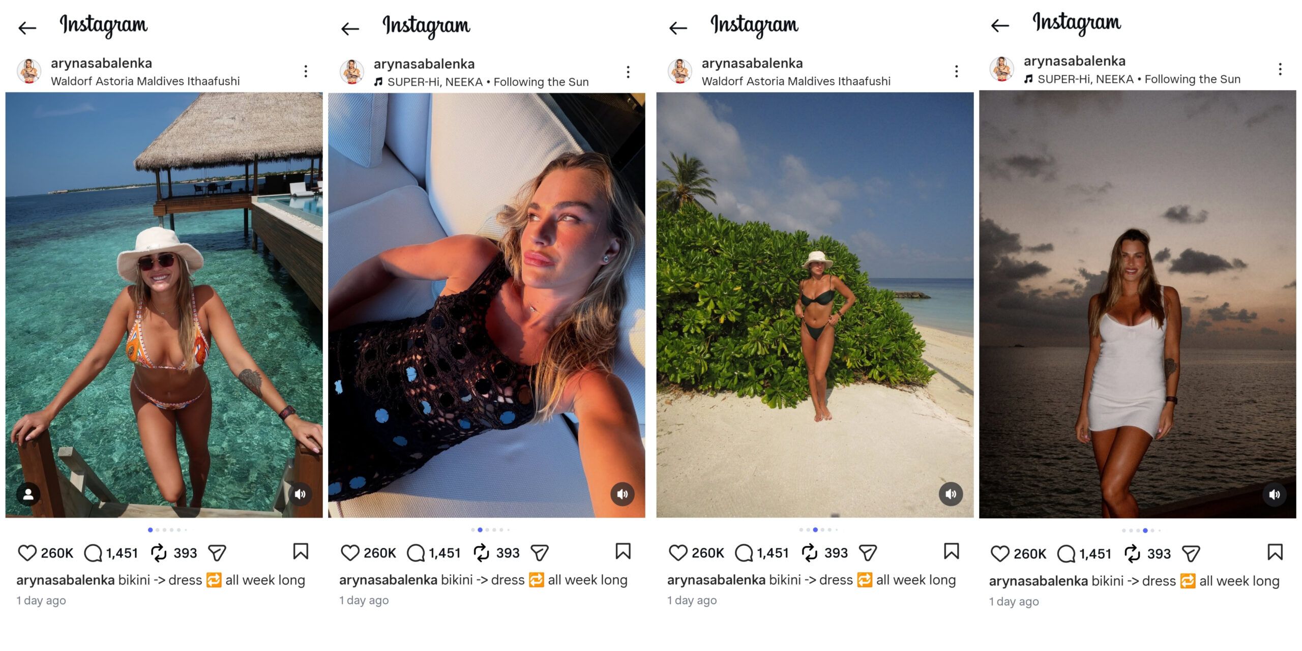 Screen grab of Aryna Sabalenka's Instagram post