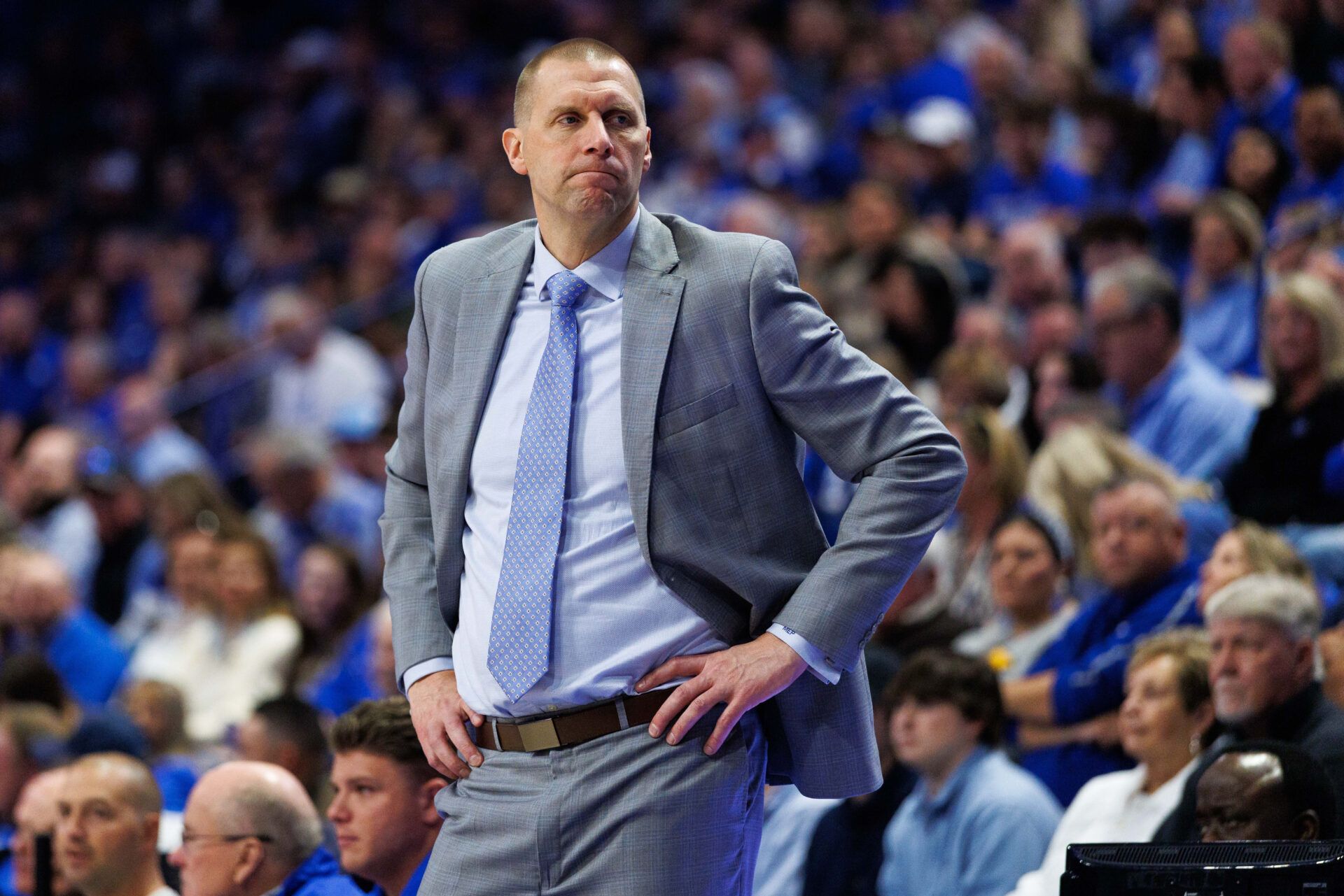 Kentucky Wildcats head coach Mark Pope looks down the sideline during the first half against the Eastern Illinois Panthers at Rupp Arena at Central Bank Center.