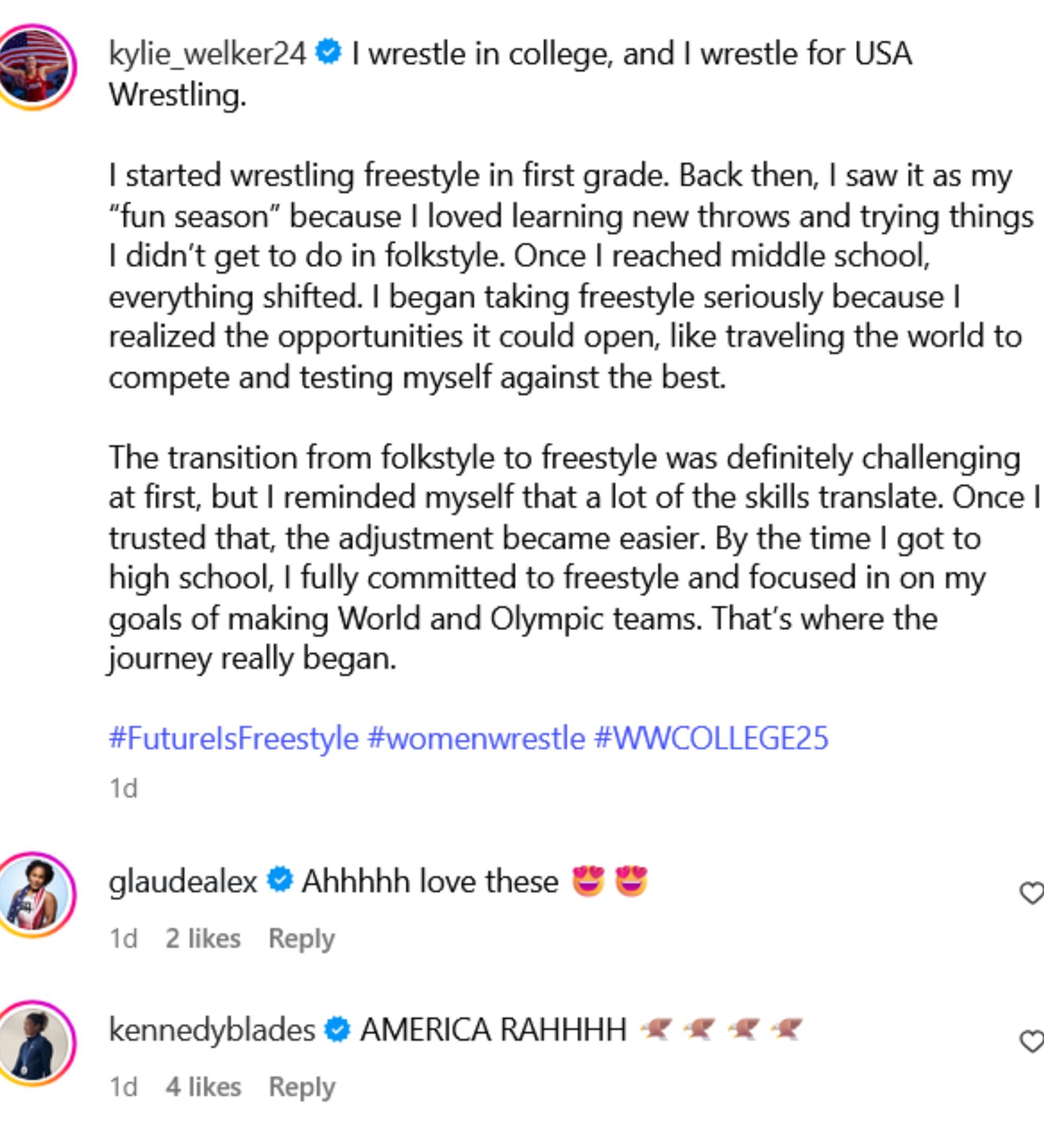 Screenshot of Kylie Welker's IG post comments