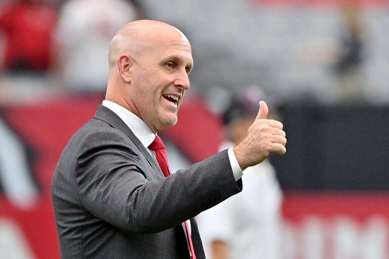 Arizona Cardinals general manager Monti Ossenfort on the field before their game against the Tennessee Titans at State Farm Stadium.