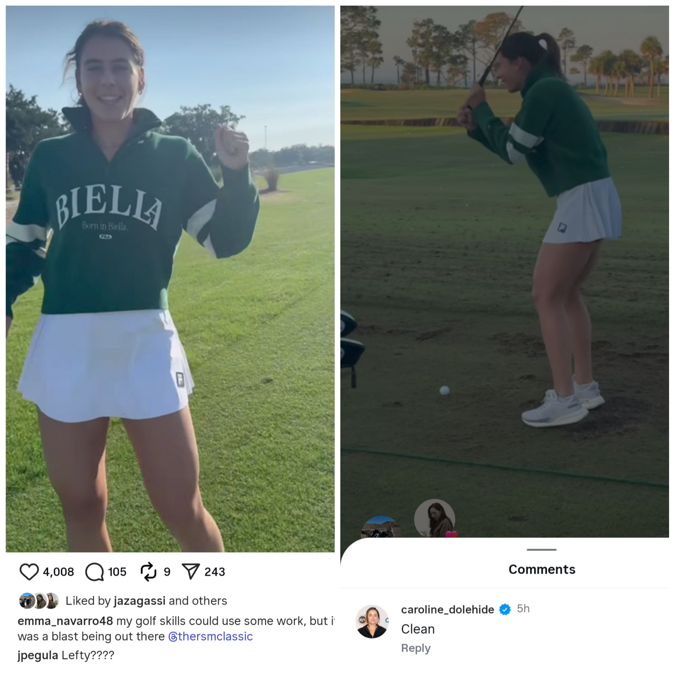 Screen grab of Jessica Pegula and Caroline Dolehide's comments under Emma Navarro's post