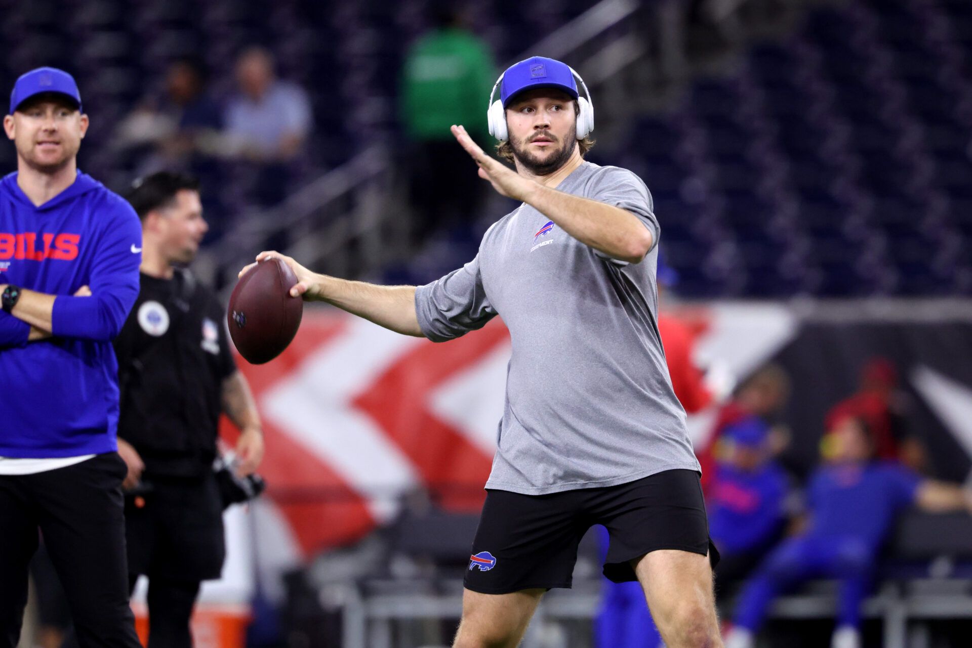Buffalo Bills quarterback Josh Allen (17 warms up before the game against the Houston Texans at NRG Stadium.