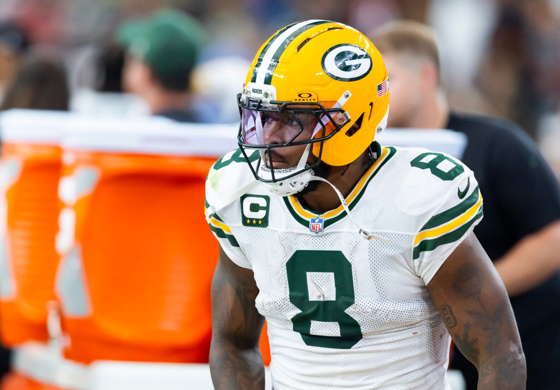 Green Bay Packers running back Josh Jacobs (8) against the Arizona Cardinals at State Farm Stadium.