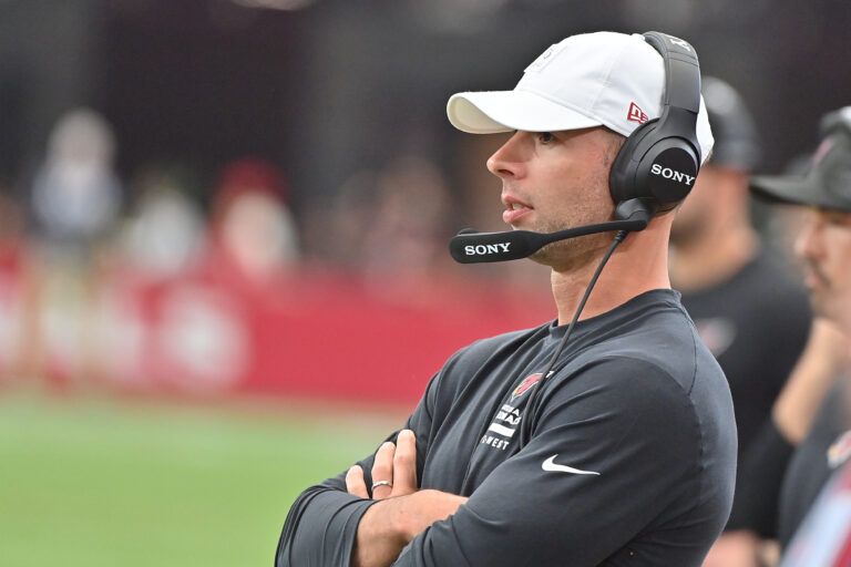 Arizona Cardinals head coach Jonathan Gannon looks on during the second quarter against the Carolina Panthers at State Farm Stadium.