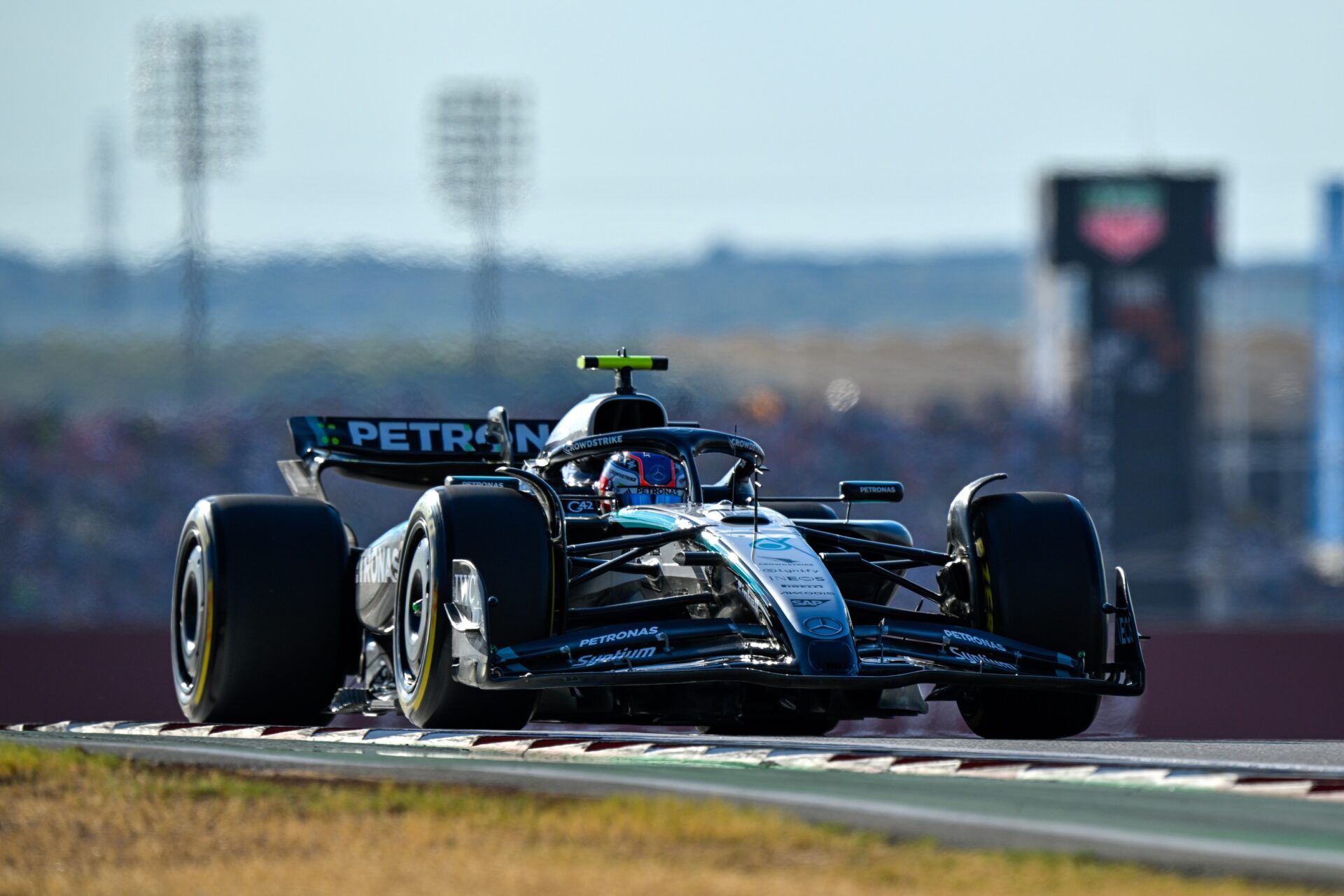 Mercedes AMG Petronas driver George Russell (63) of Team Great Britain drives during qualifying for the Sprint race in the US Grand Prix at Circuit of The Americas Austin.