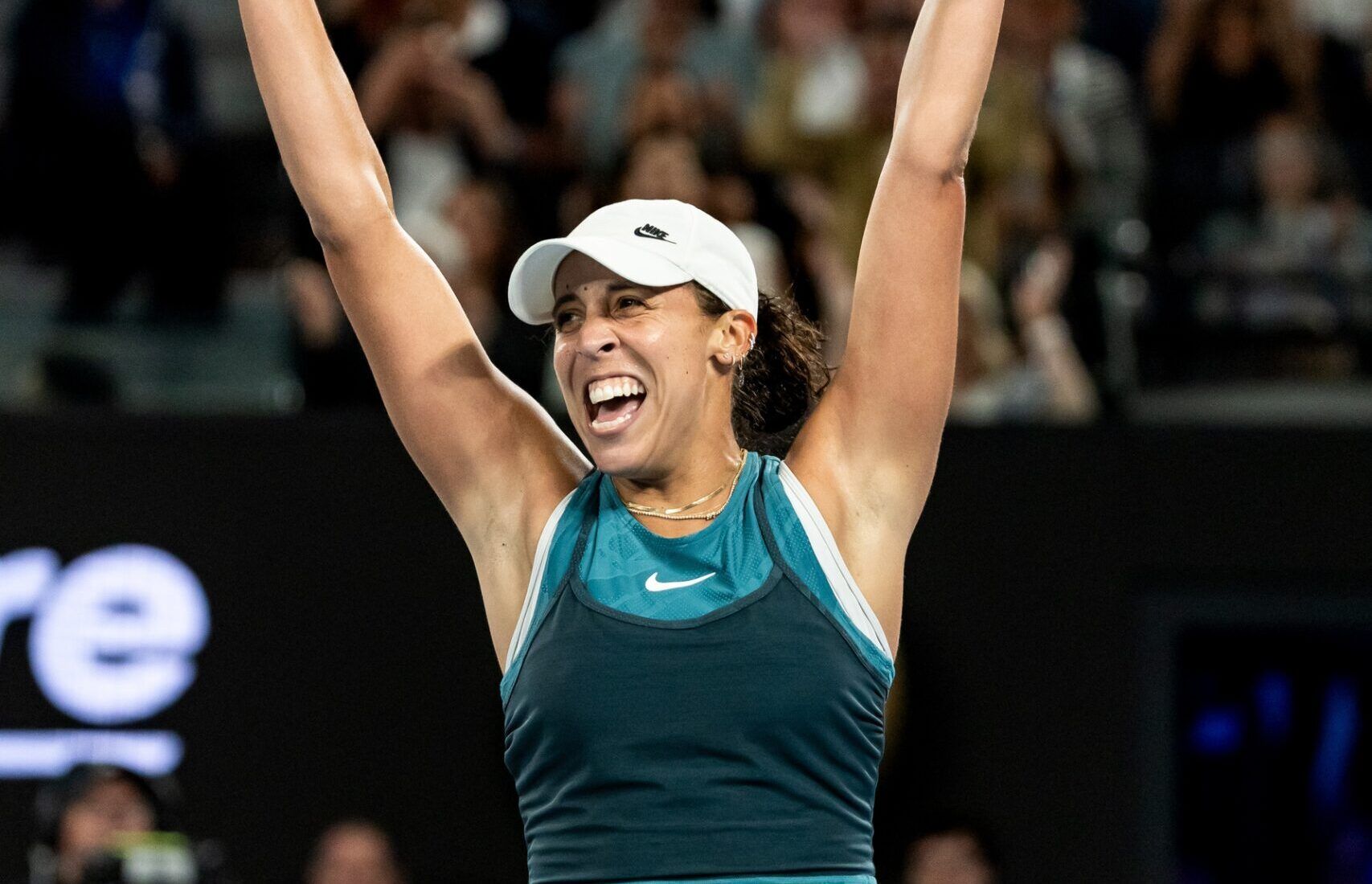 Madison Keys of United States of America celebrates after winning her match against Aryna Sabalenka in the final of the women's singles at the 2025 Australian Open at Melbourne Park.