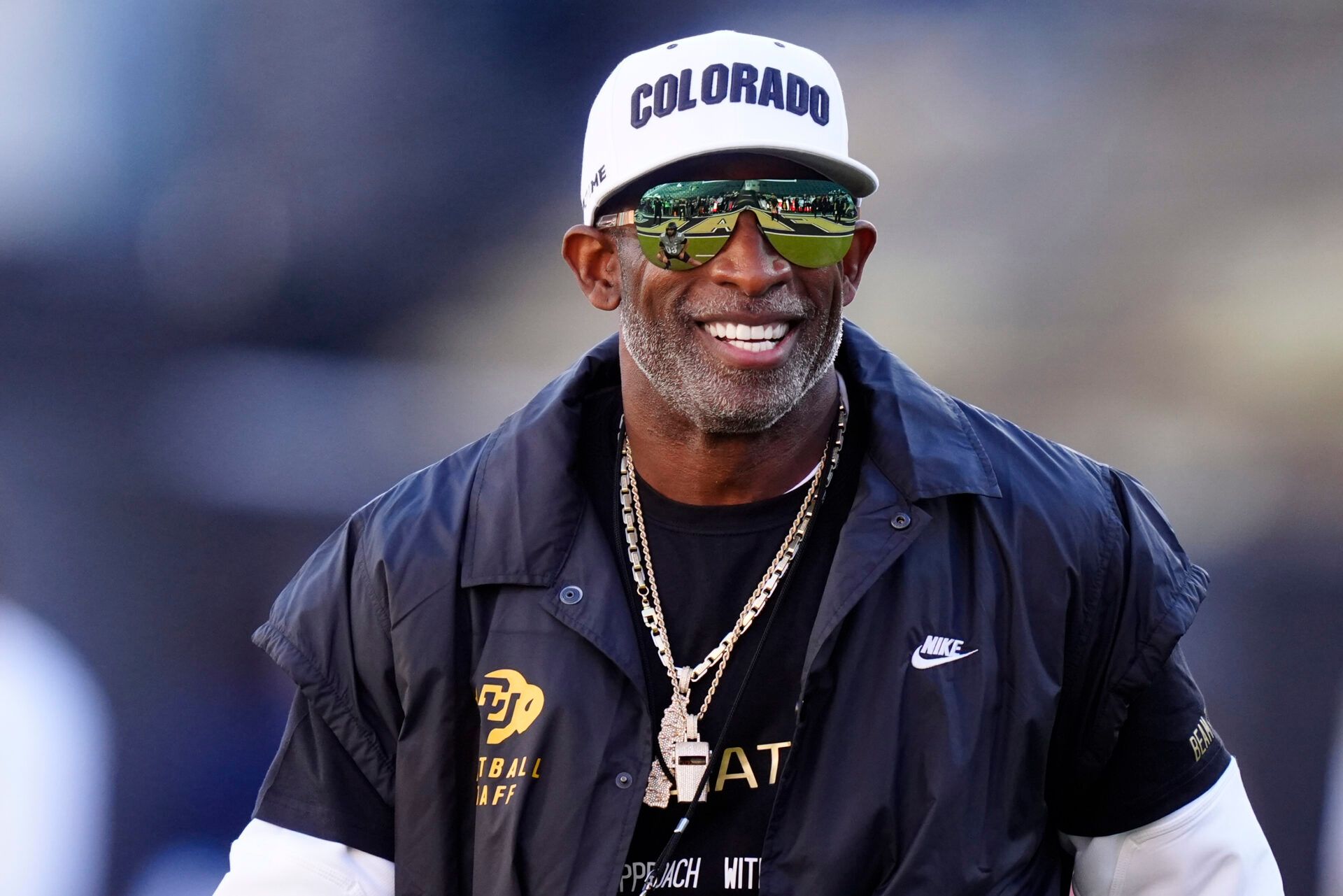 Colorado Buffaloes head coach Deion Sanders before the game against the Arizona Wildcats at Folsom Field.