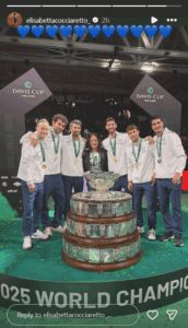 Italian players reacting to Italy's Davis Cup win