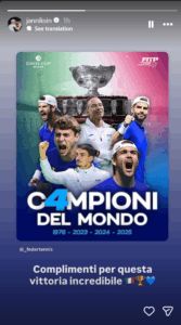 Jannik Sinner congratulated Italy on their hattrick of Davis Cup wins