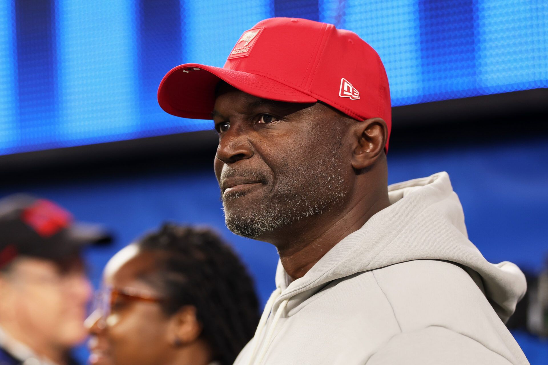 Tampa Bay Buccaneers head coach and defensive coordinator Todd Bowles looks on before the game against the Los Angeles Rams at SoFi Stadium.