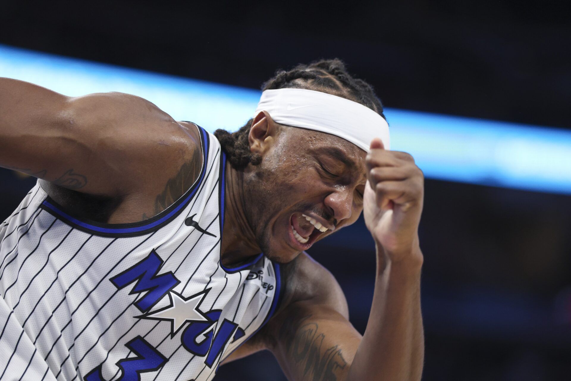 Orlando Magic center Wendell Carter Jr. (34) reacts after a play against the Portland Trail Blazers in the fourth quarter  at Kia Center.