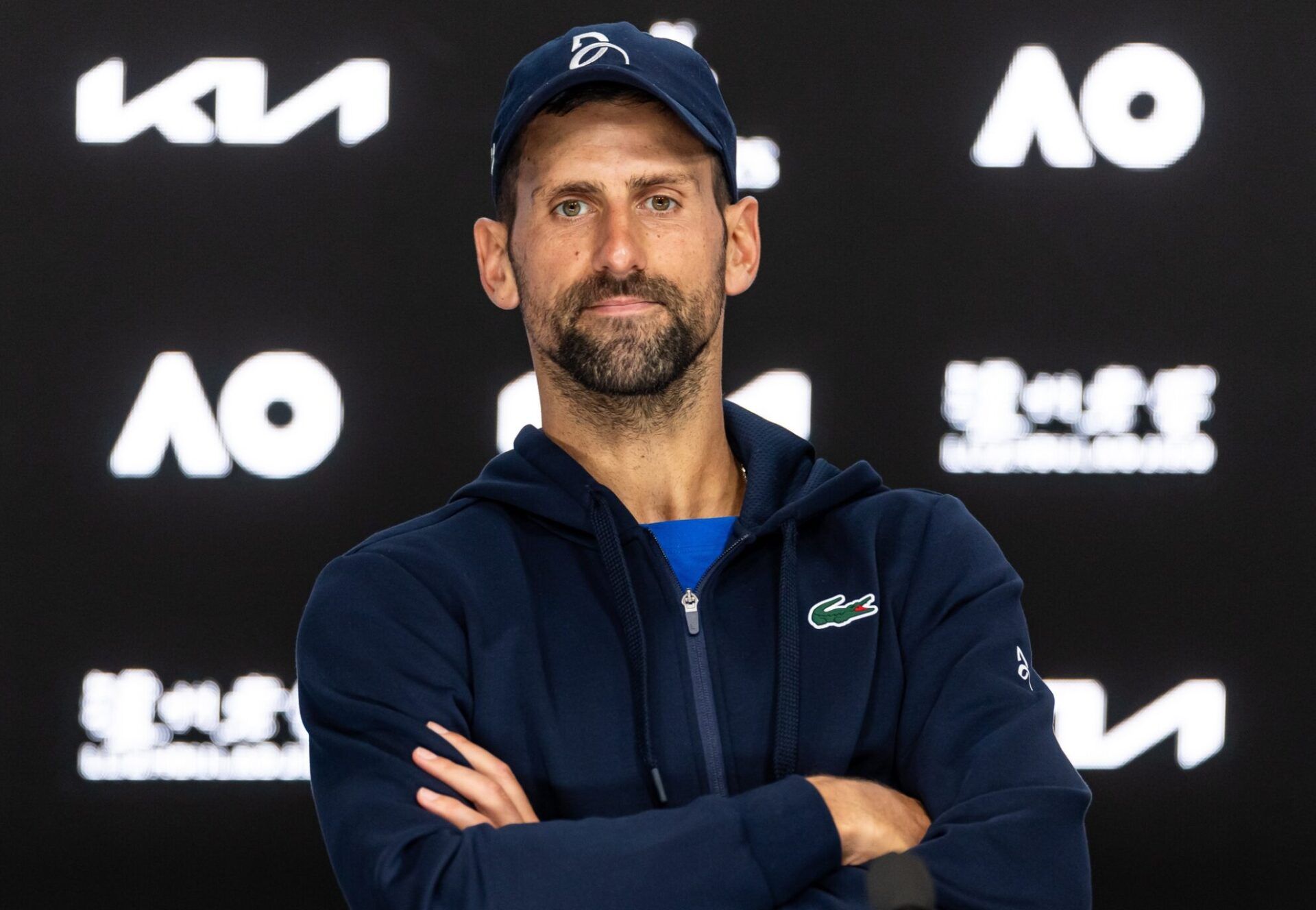 Novak Djokovic of Serbia interview after his match against Alexander Zverev of Germany in the semifinals of the men's singles at the 2025 Australian Open at Melbourne Park.