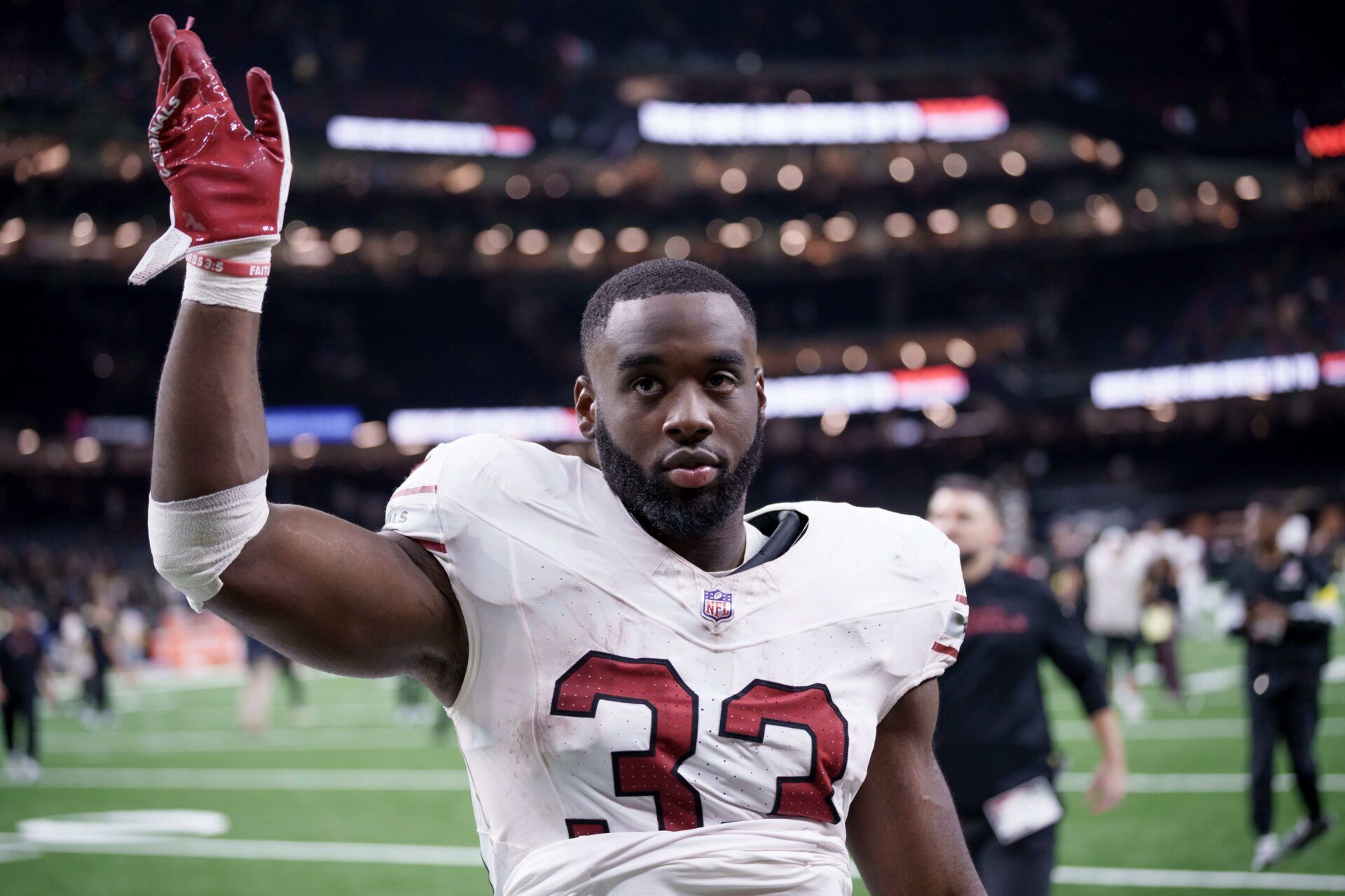 Arizona Cardinals running back Trey Benson (33) at Caesars Superdome.