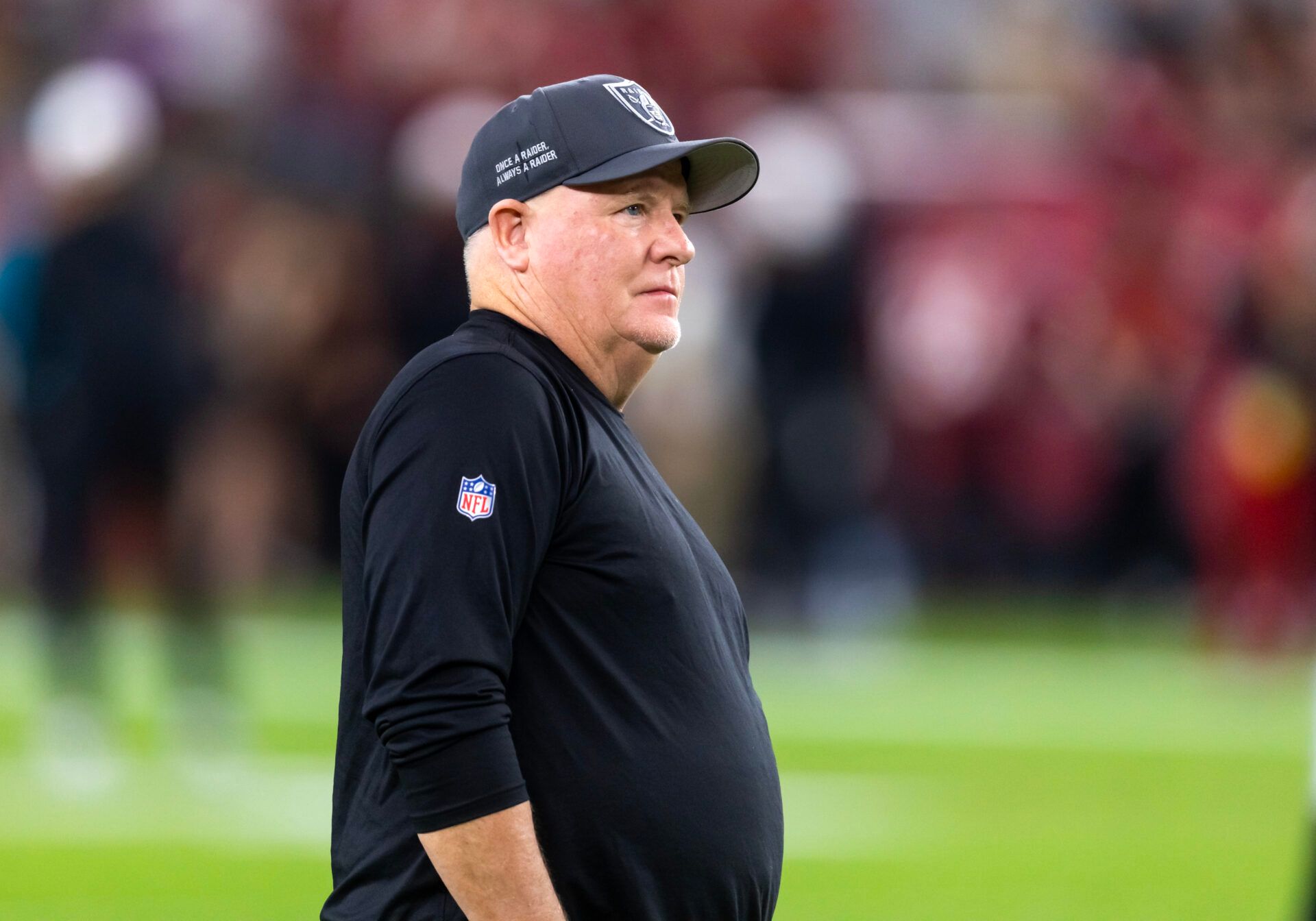 Las Vegas Raiders offensive coordinator Chip Kelly against the Arizona Cardinals during a preseason NFL game at State Farm Stadium.