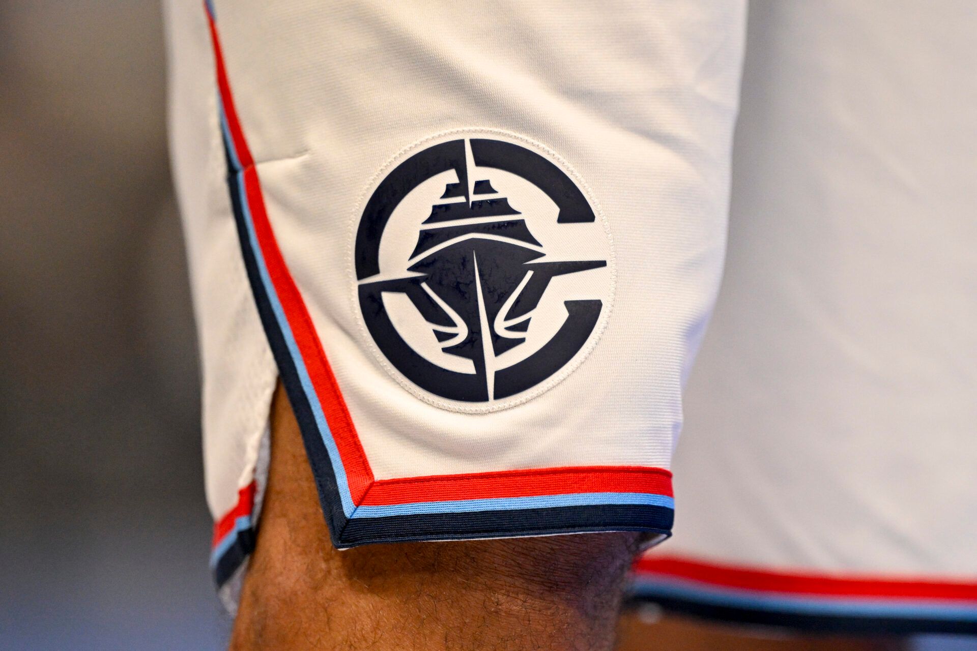 A view of the LA Clippers logo during an NBA Cup game between the Mavericks and the Clippers at the American Airlines Center.