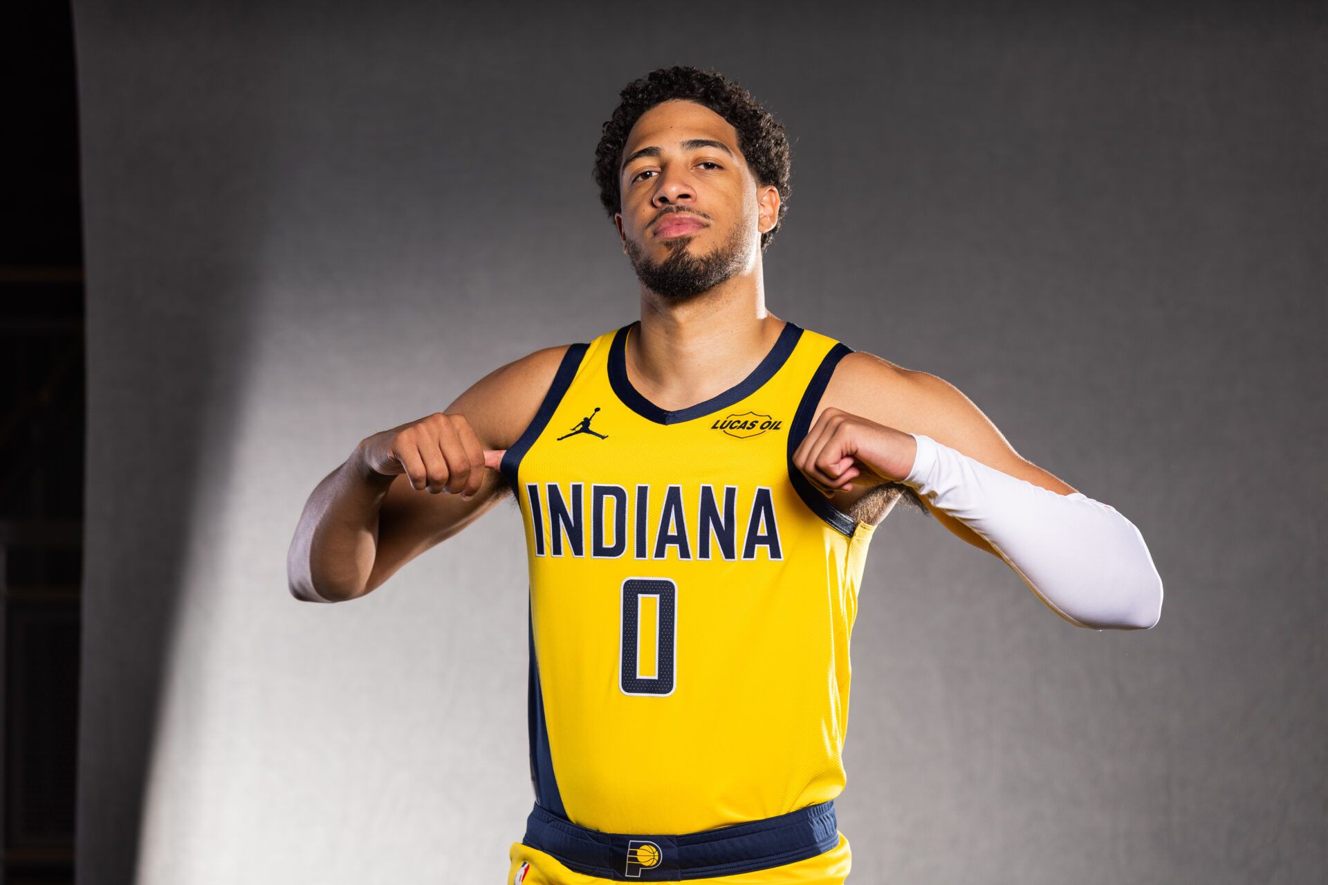 Indiana Pacers guard Tyrese Haliburton (0) poses for a photo during media day.