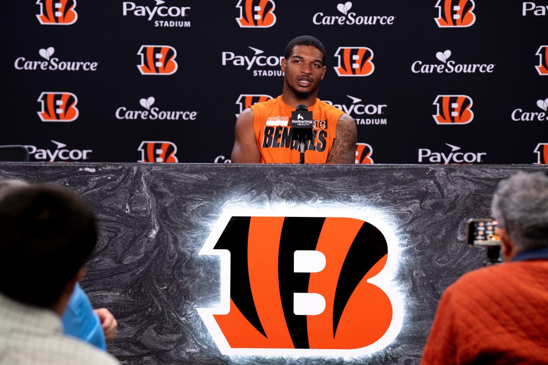 Bengals wide receiver Ja’marr Chase speaks during a press conference at Paycor Stadium in Cincinnati on Oct. 14, 2025.