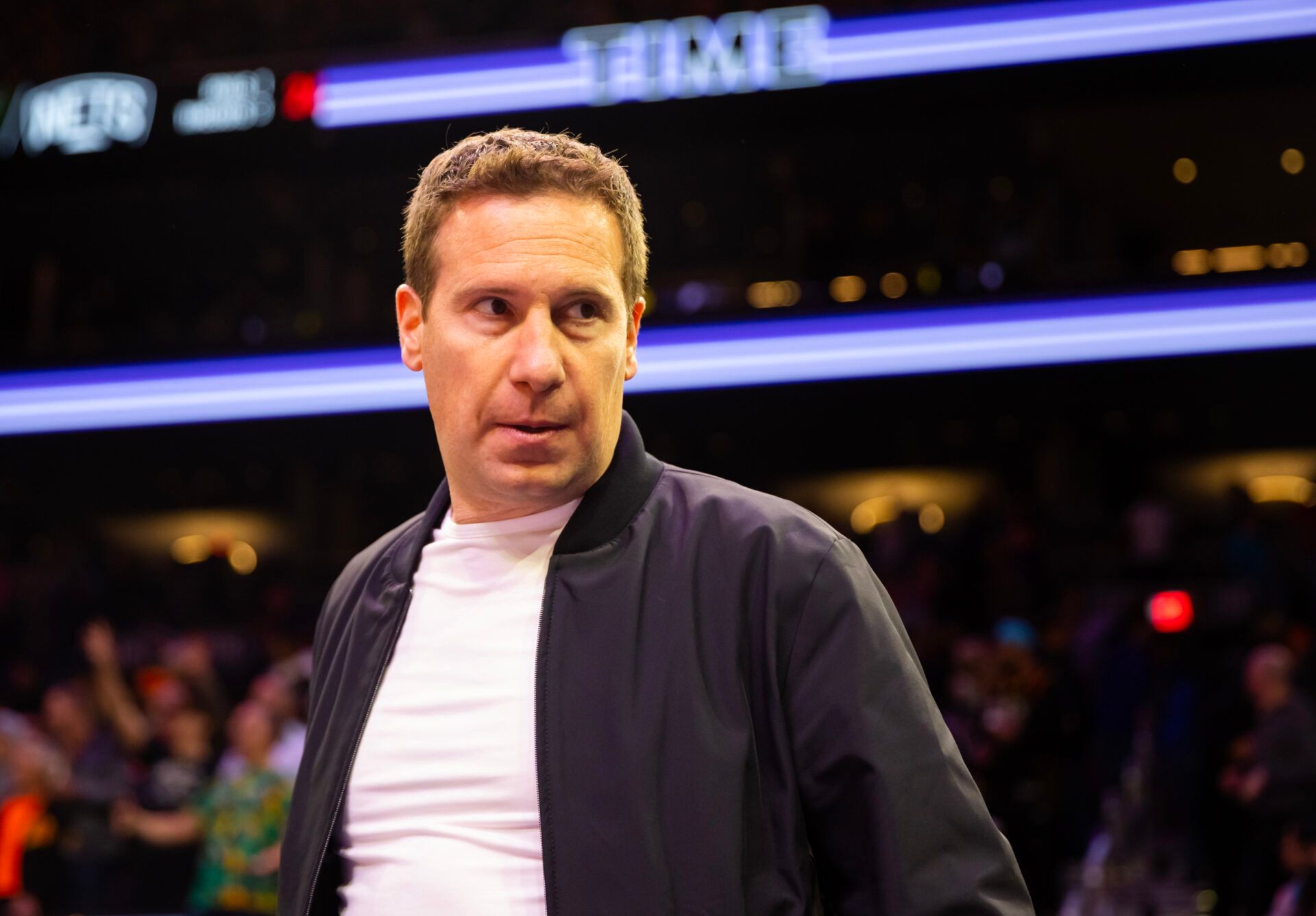 Incoming Phoenix Suns owner Mat Ishbia courtside against the Brooklyn Nets in the first half at Footprint Center.