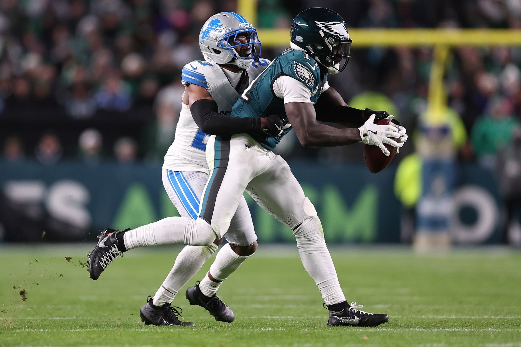 Philadelphia Eagles wide receiver A.J. Brown (11) makes a catch against Detroit Lions cornerback Rock Ya-Sin (23) during the second half at Lincoln Financial Field.