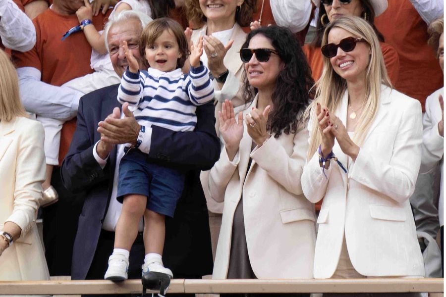 The son of Rafael Nadal of Spain , Rafael Jr., during the presentation ceremony paying tribute to his career on a packed Court Philippe Chatrier Courtday on day one at Roland Garros Stadium.