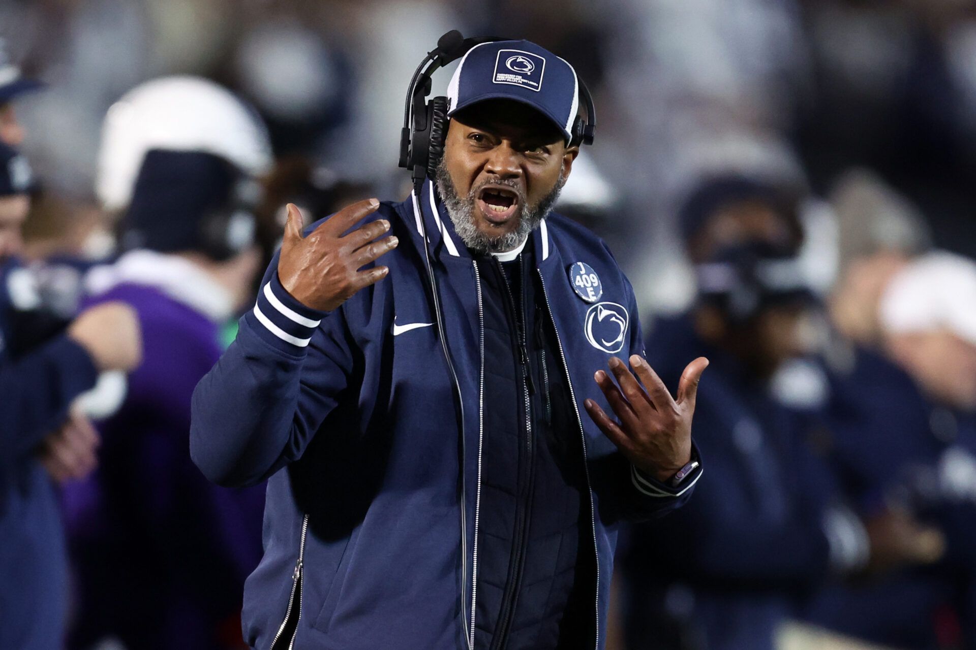 Penn State Nittany Lions interim head coach Terry Smith reacts from the sideline during the second quarter against the Nebraska Cornhuskers at Beaver Stadium.