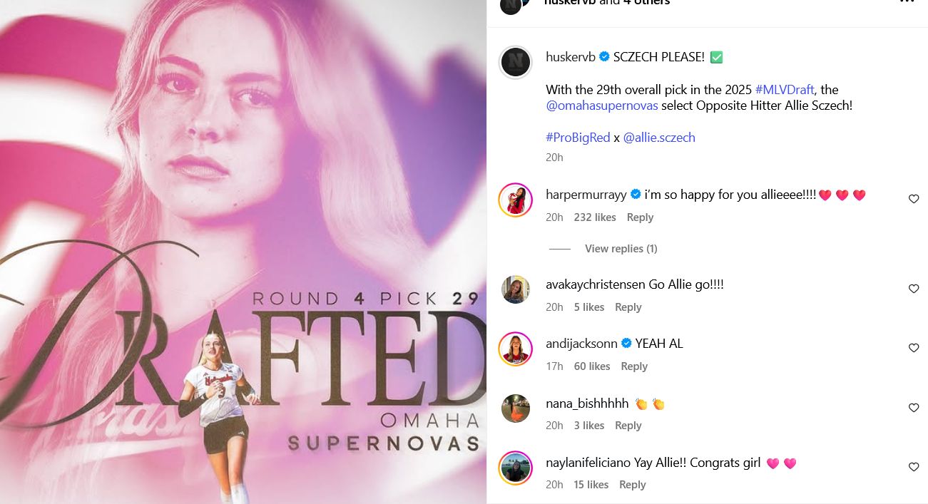 Allie Sczech Drafted by Omaha Supernovas Gets Hyped Reactions From Nebraska Volleyball’s Harper Murray and Andi Jackson