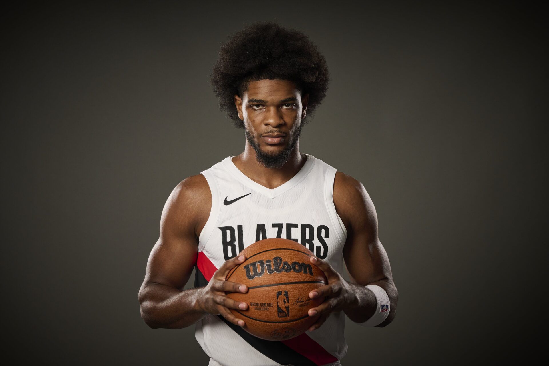 Portland Trail Blazers guard Scoot Henderson (00) during media day at the Moda Center.