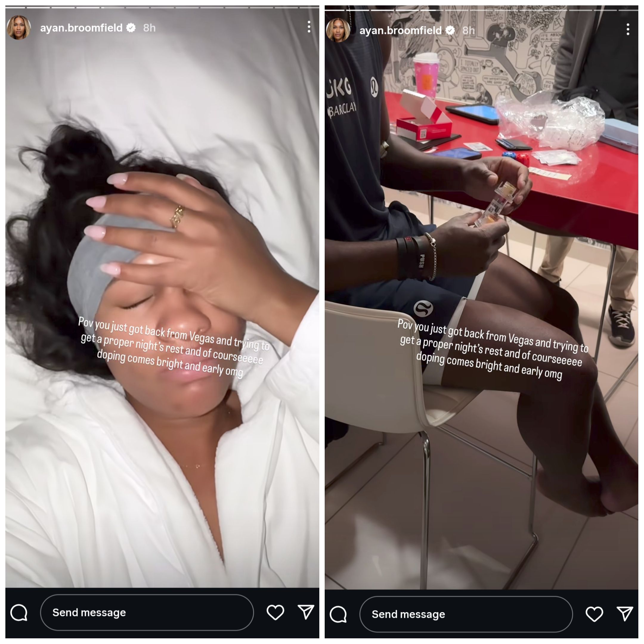 Screen grab of Frances Tiafoe's girlfriend Ayan Broomfield's Instagram story
