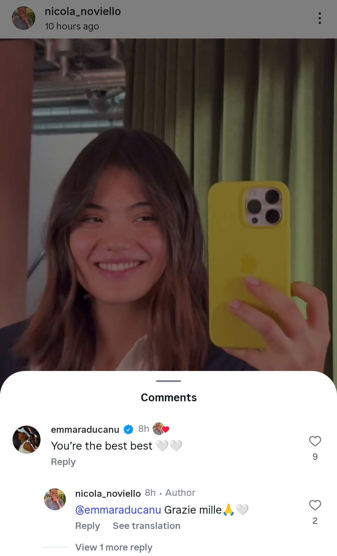 Screen grab of Emma Raducanu's comment