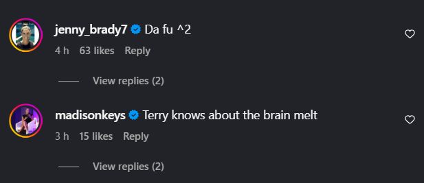 Madison Keys and Jennifer Brady's comments on Instagram