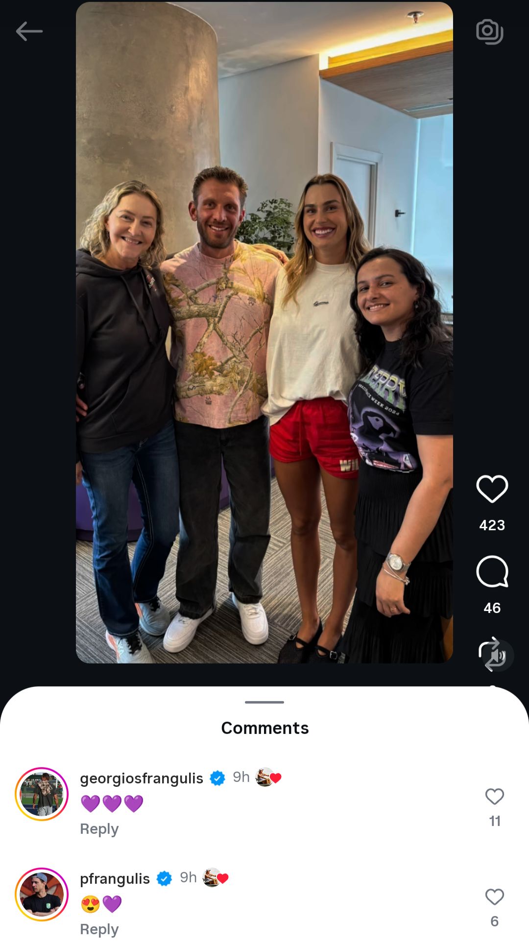 Screen grab of Aryna Sabalenka's boyfriend Georgios Frangulis and his brother Pedro Frangulis' comments