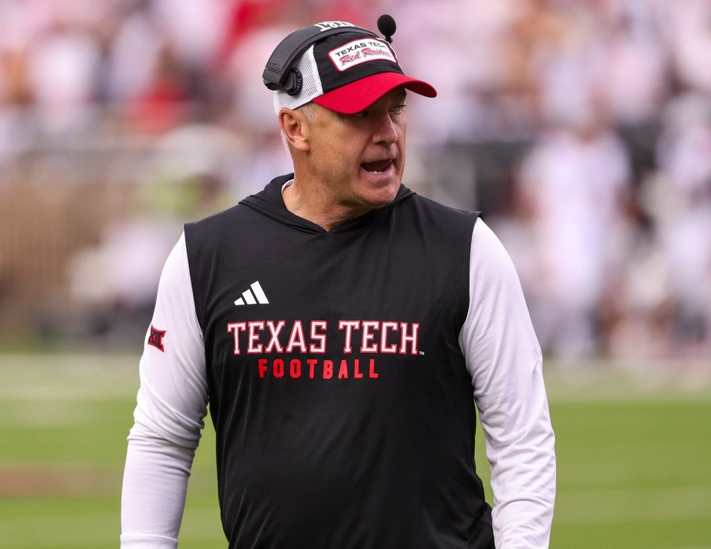 Texas Tech head coach Joey McGuire looks on during a non-conference football game, Saturday, Sept. 13, 2025, at Jones AT&T Stadium.