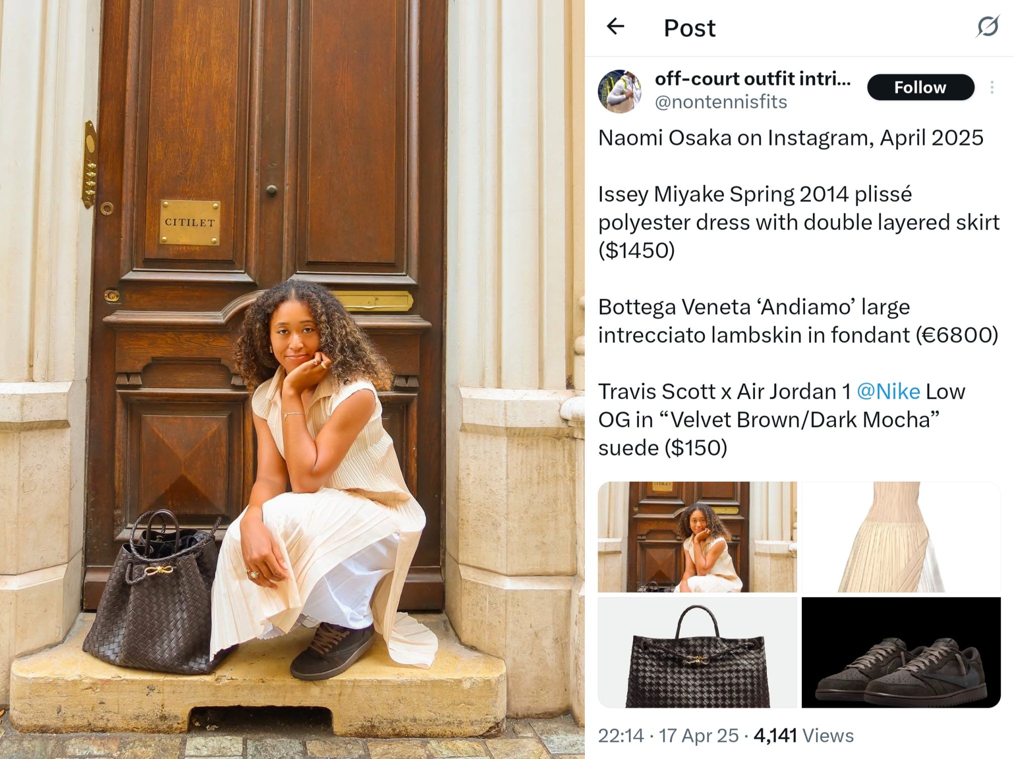 Screen grab of Naomi Osaka with a Bottega Veneta bag