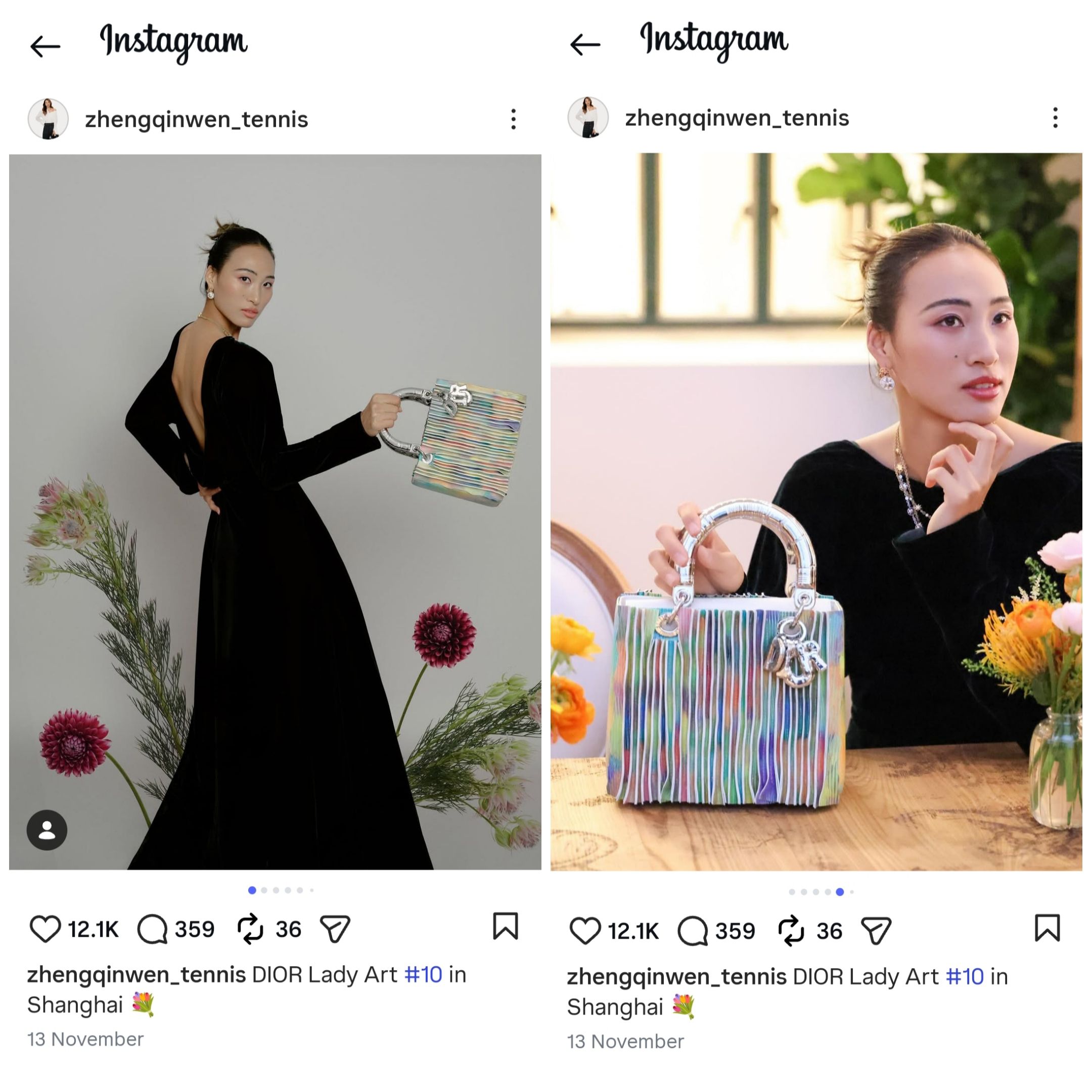 Screen grab of Zheng Qinwen with her Dior bag