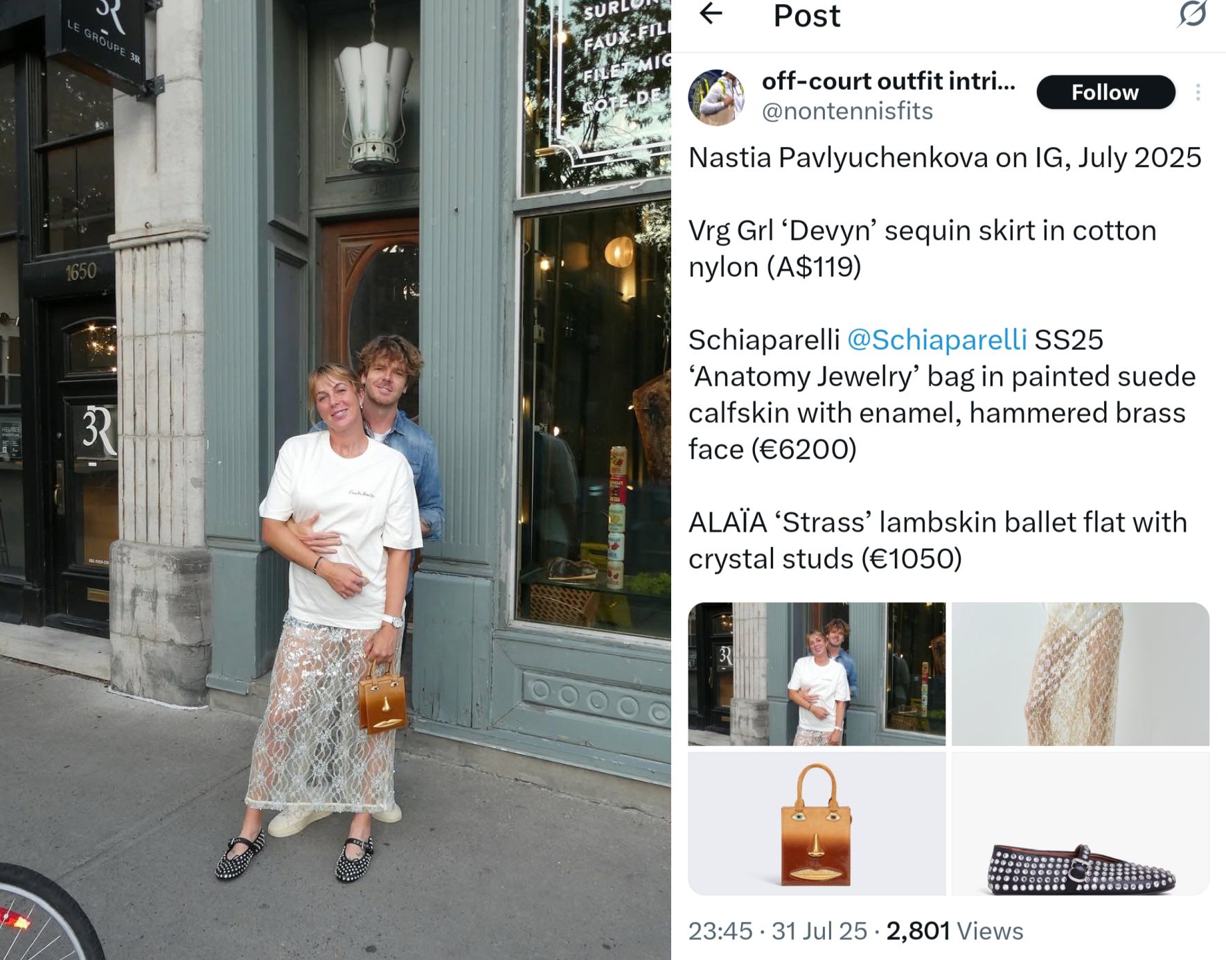 Screen grab of Anastasia Pavlyuchenkova with her Schiaparelli bag