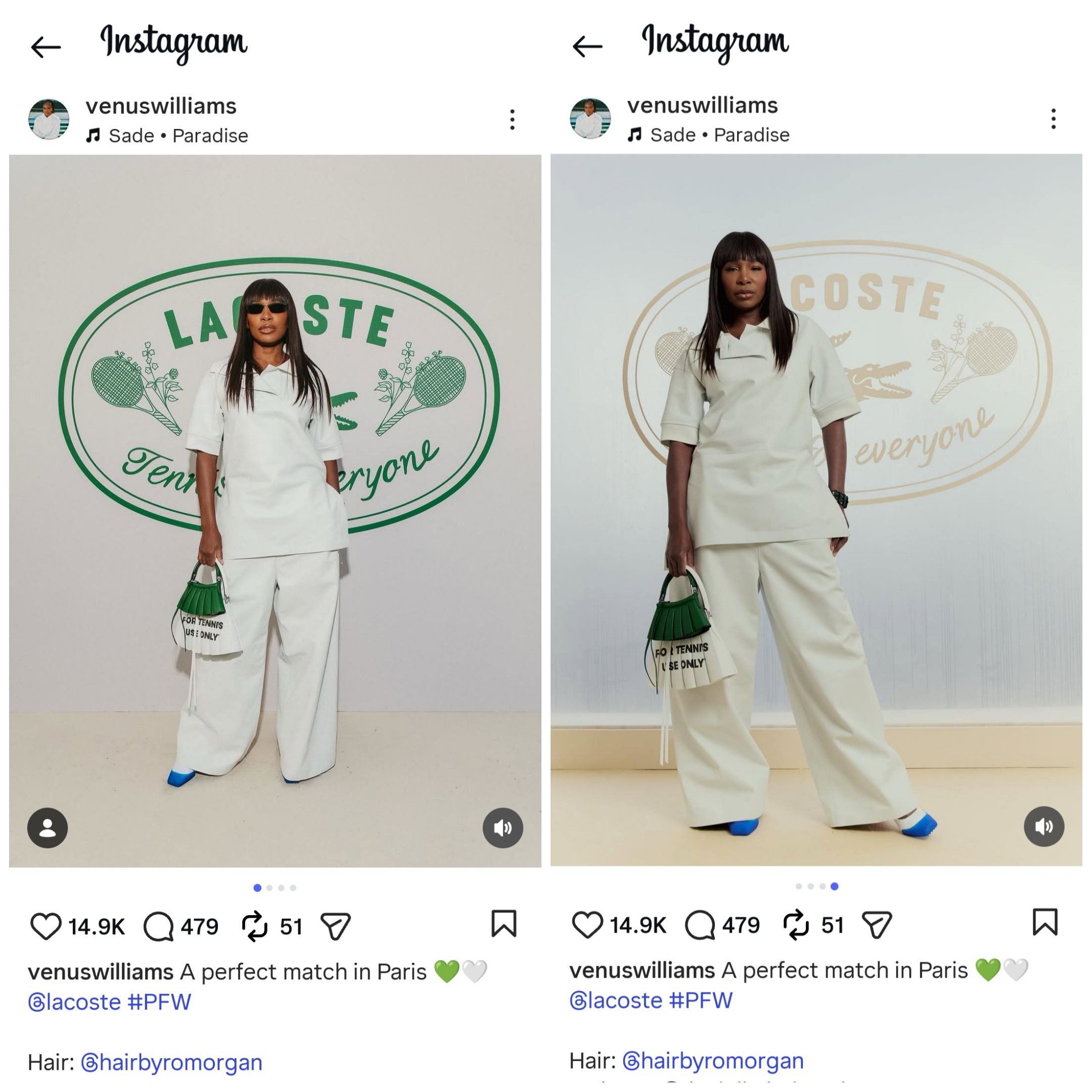 Screen grab of Venus Williams with her Lacoste bag