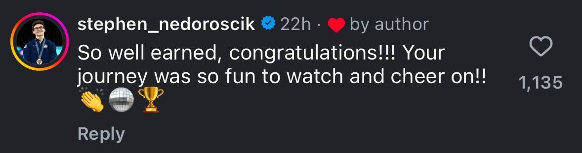 Screenshot of Nedoroscik's comment