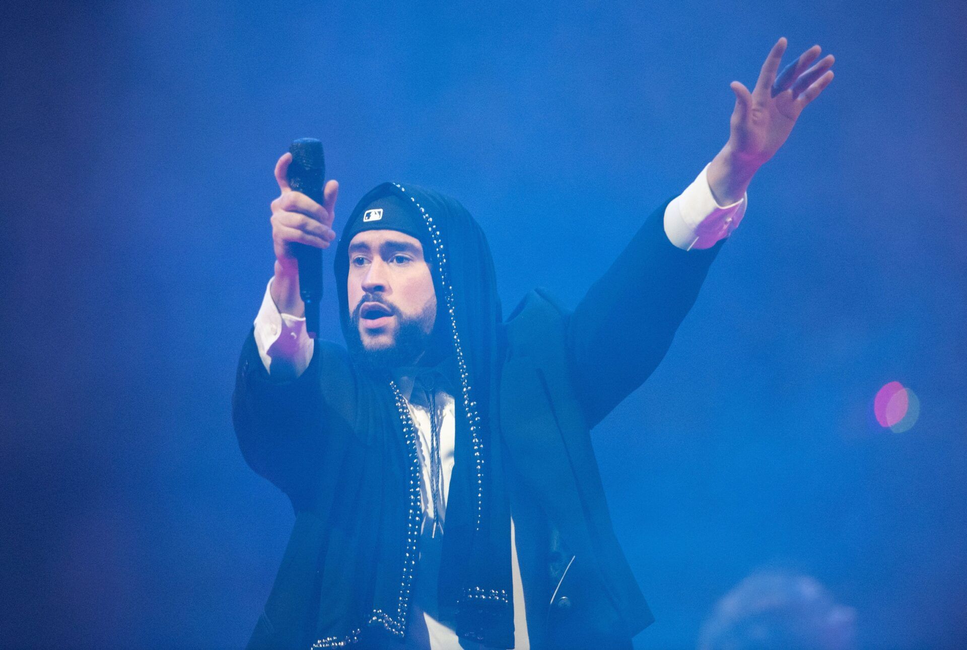 Bad Bunny performs on stage for his “Most Wanted Tour” at Bridgestone Arena in Nashville, Tenn., Saturday, May 11, 2024.