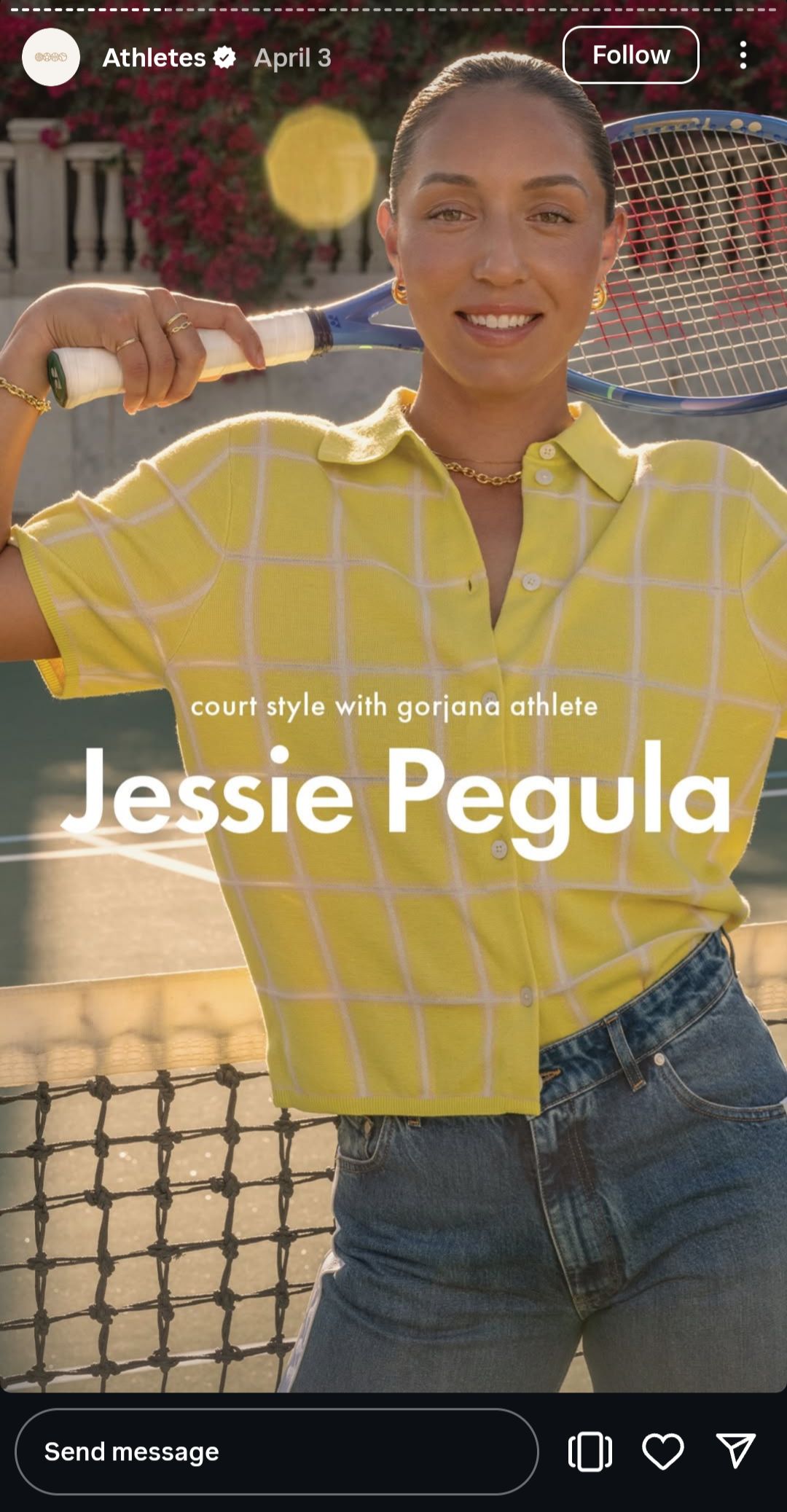 Screen grab of Jessica Pegula in Gorjana jewelry