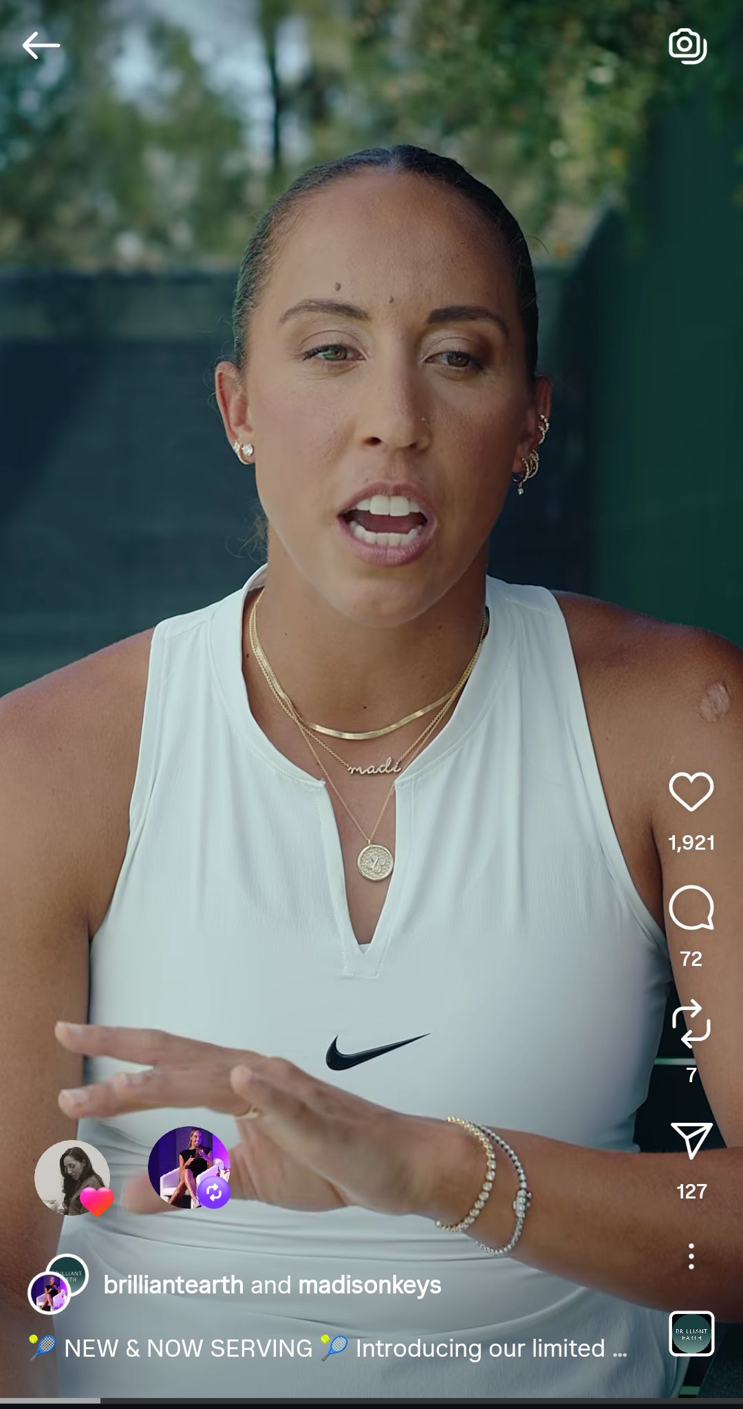 Screen grab of Madison Keys in Brilliant Earth jewelry