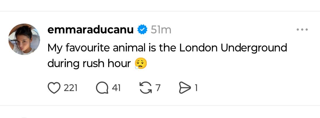 Screen grab of Emma Raducanu's post on Threads