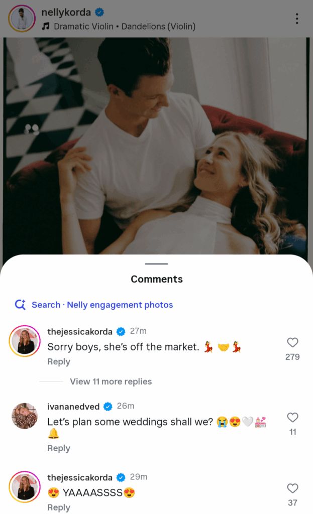 Sebastian Korda's fiancée Ivana Nedvěd and sister Jessica react to Nelly Korda's engagement