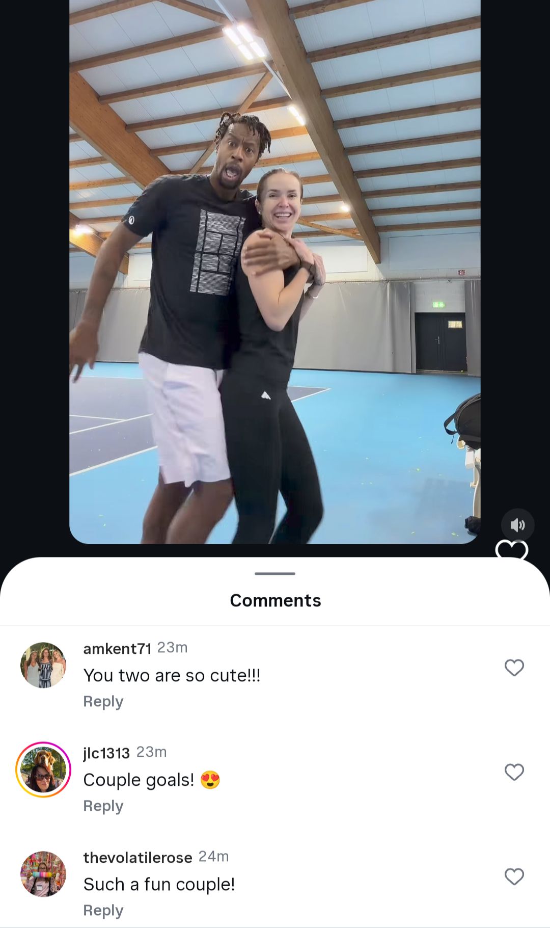 Comments from Gaël Monfils and Elina Svitolina's Instagram reel